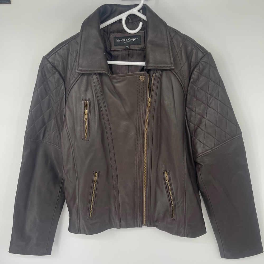 Women's Quilted Leather Jacket - Dark Brown
